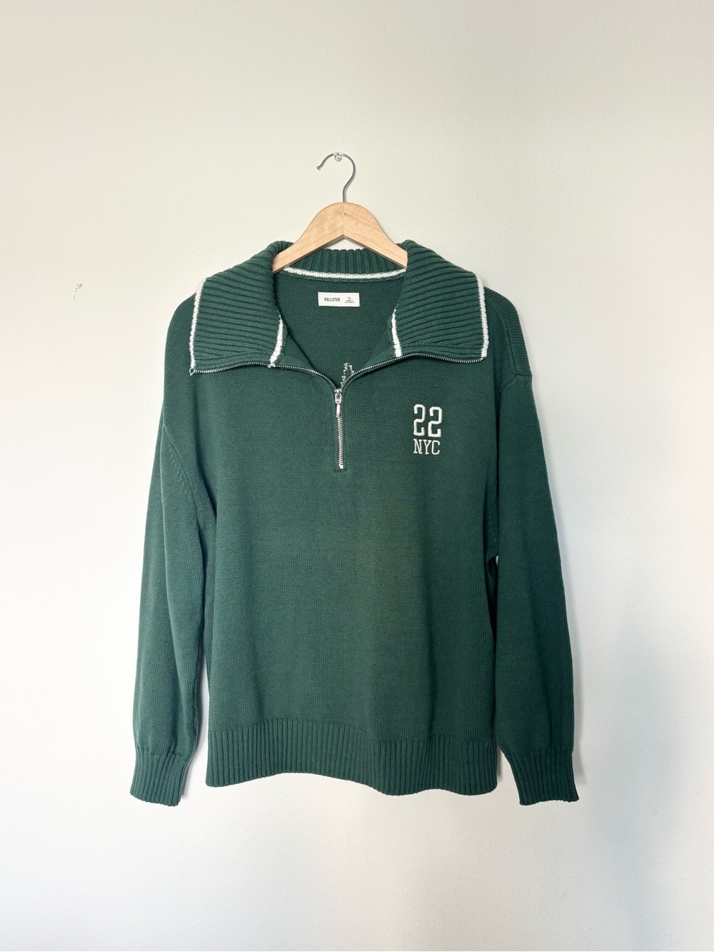 Hollister Dark Green Quarter Zip Knit Sweater NYC 22 Pullover Size XL